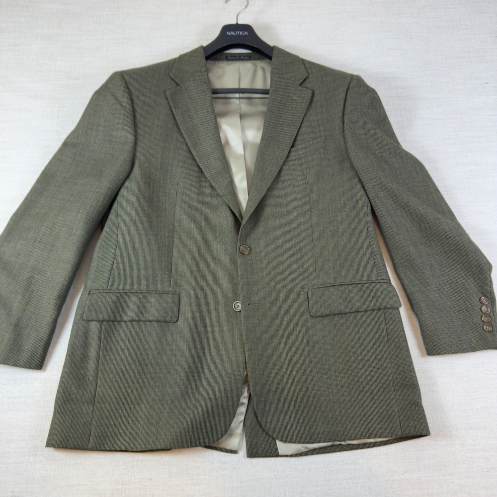 Lauren Ralph Lauren Mens Wool Blazer Olive Green Micro Houndstooth Sport Coat